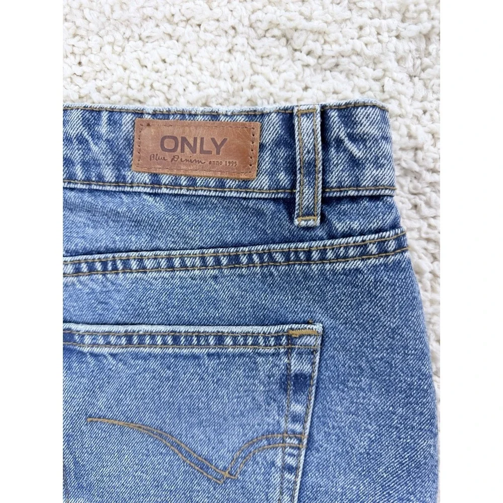 ONLY Denim Mini Skirt Womens 40 Light‎ Blue Excellent Distressed Frayed Hem
